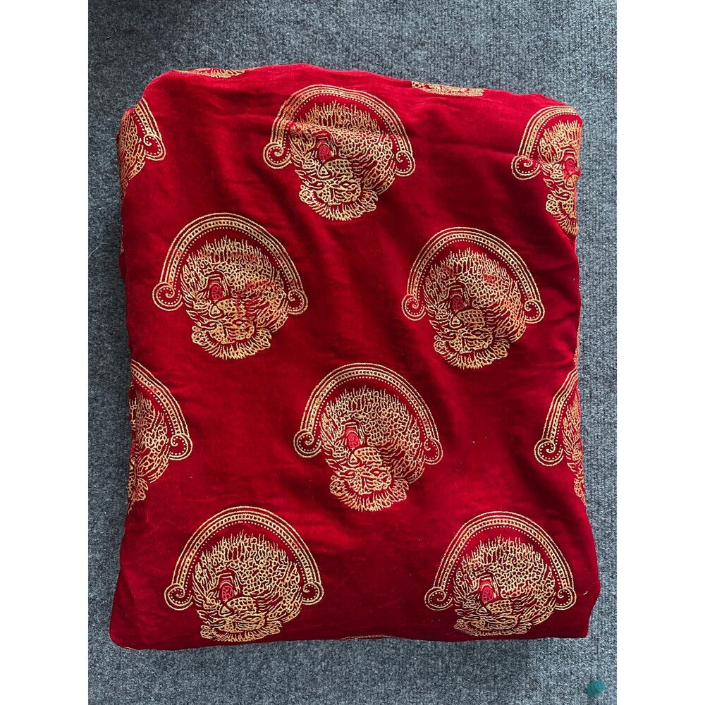 Red Royal African velvet Isi agu fabric sold per yard for Igbo Men Top